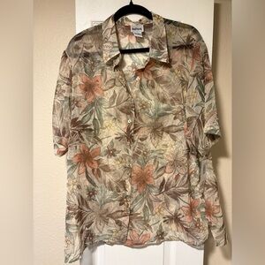 BonWorth Women's Sheer Floral Blouse - Brown and Green